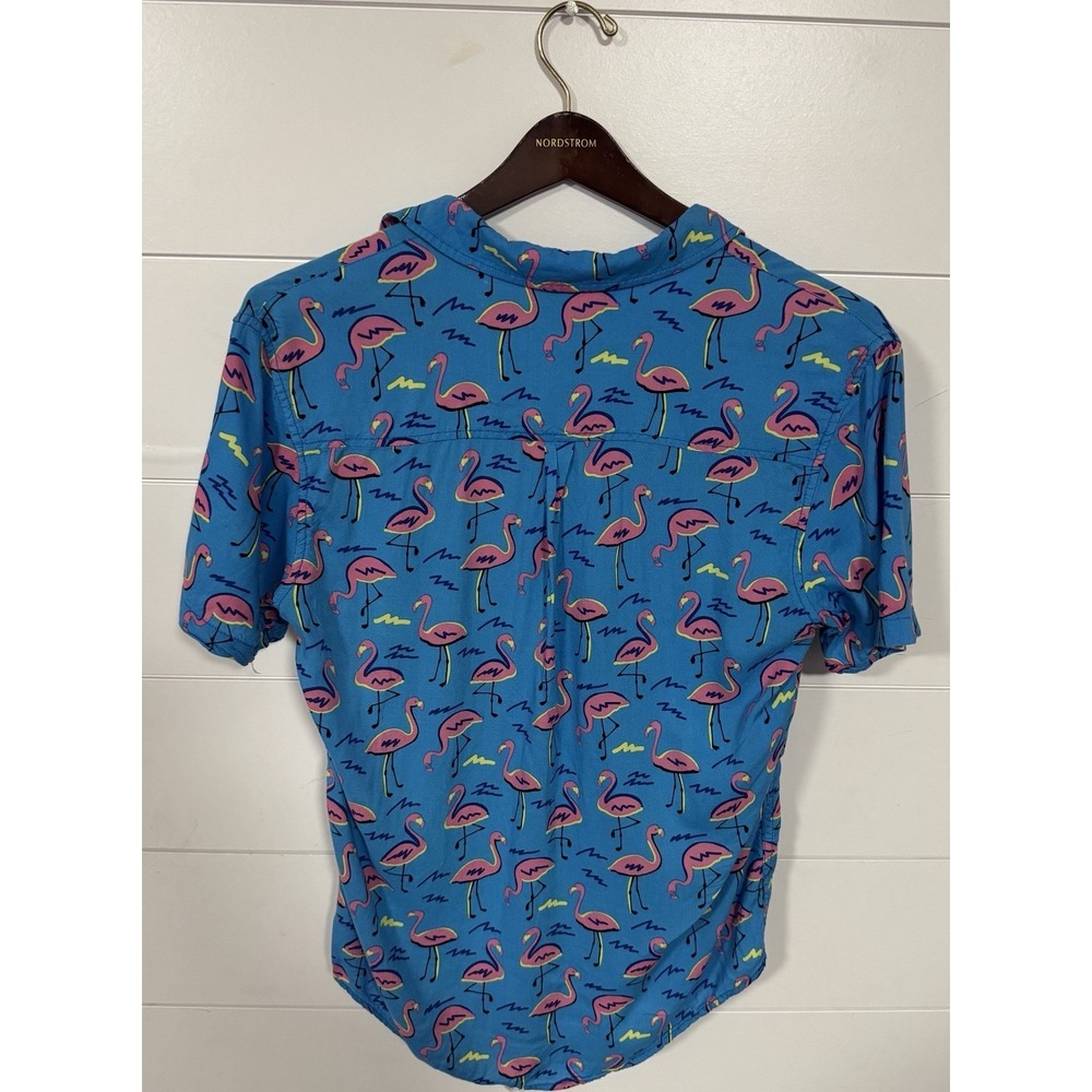 Depart West Lightweight Men's M Blue Flamingo Button Up Short Sleeve Summer - Picture 3 of 5